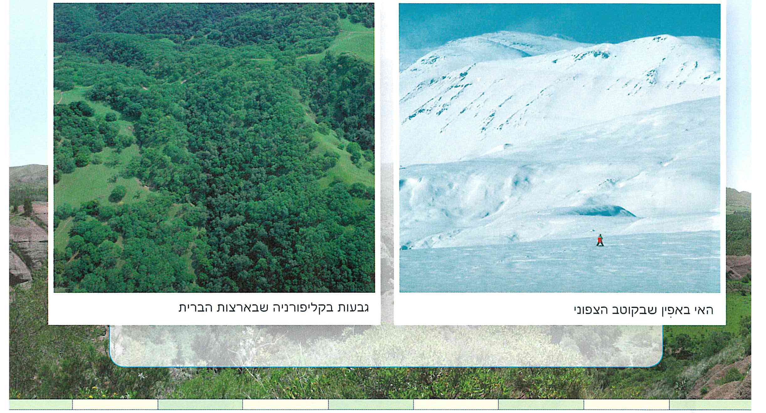 מימין- האי באפין שבקוטב הצפוני.
משמאל- גבעות בקליפורניה שבארצות הברית.